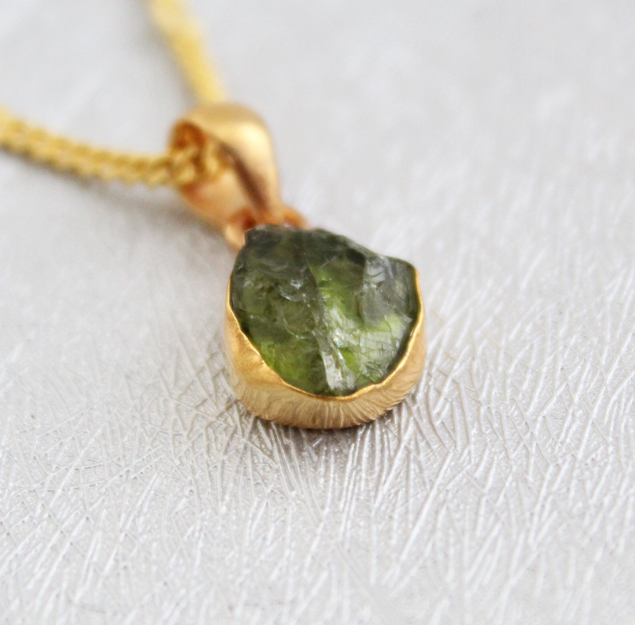 Raw Peridot Necklace, August Birthstone, Natural Green Gemstone Gift, 14K Gold Vermeil Pendant, Gold Filled Chain, gift for Mom