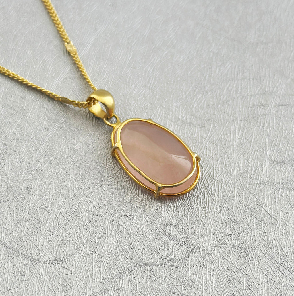 Rose Quartz Necklace: Sterling Silver, 18K Gold Plated, Gemstone Pendant