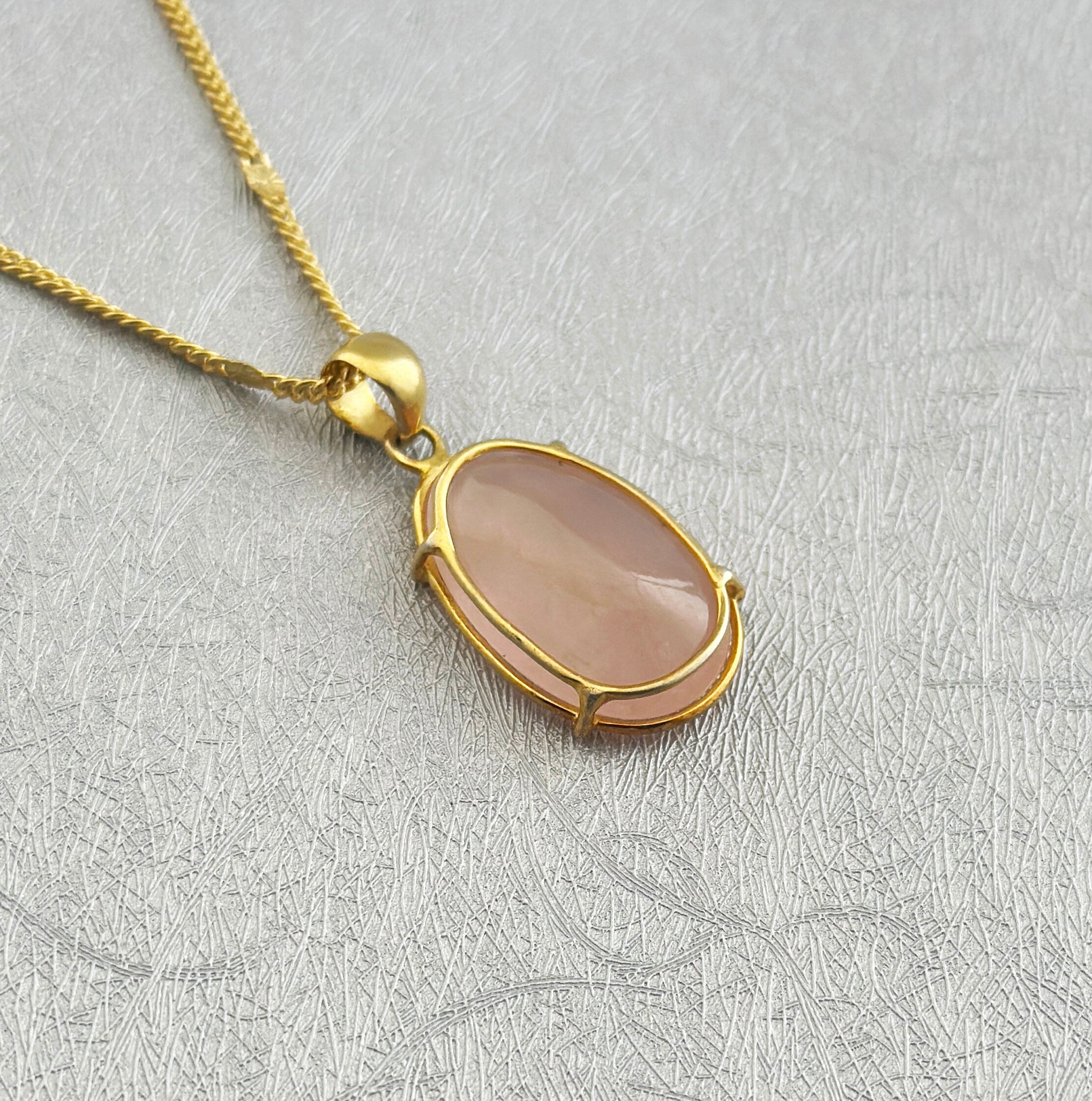 Rose Quartz Necklace: Sterling Silver, 18K Gold Plated, Gemstone Pendant