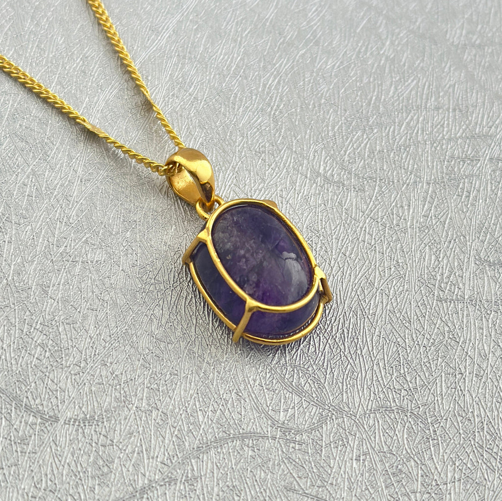 Natural Amethyst necklace, 18K Gold Necklace, Birthstone Jewelry, Layering Necklace, Statement necklaces, Mothers day Gift
