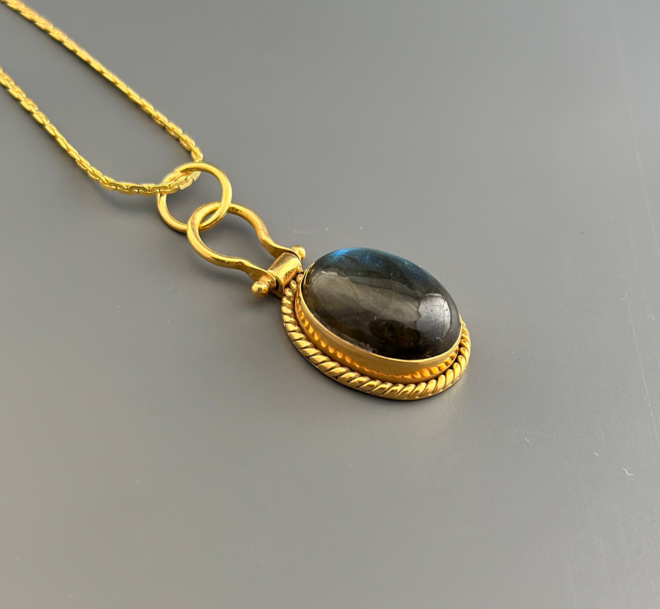 Labradorite Necklace, Sterling Silver Framed Gemstone Pendant, Birthday Gift, Gemstone Necklace, Christmas Gift
