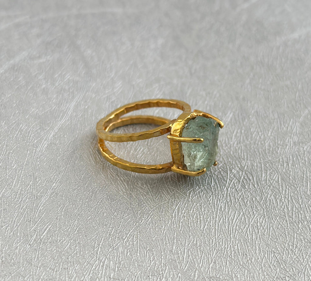 Raw Aquamarine Ring, Raw Birthstone Jewelry, Rough Raw Crystal Ring, Silver Ring, Handmade Statement, Natural, Organic, Bridal