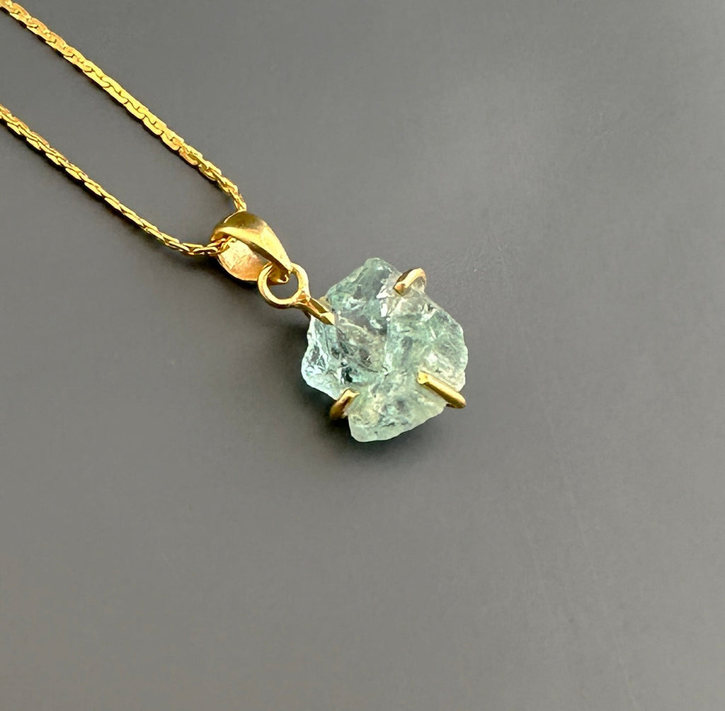 Raw Aquamarine Necklace: Dainty 925 Sterling Silver Pendant