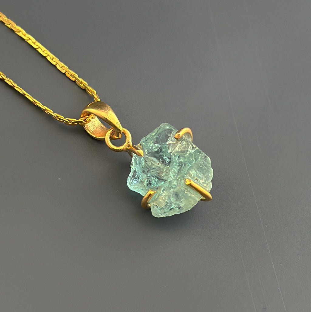 Raw Aquamarine Necklace: Dainty 925 Sterling Silver Pendant