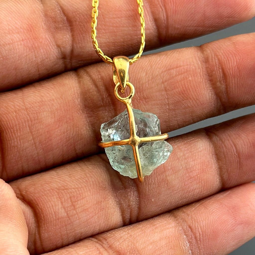 Raw Aquamarine Necklace: Dainty 925 Sterling Silver Pendant