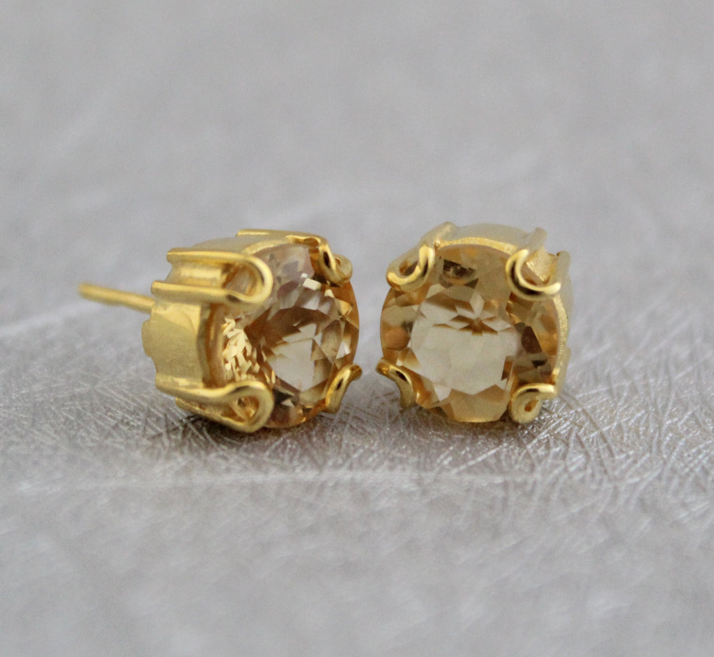 Handmade Citrine Stud Earrings, 18K Gold Sterling Silver Gemstone, Gemstone Stud Earrings , Birthstone Post Earrings