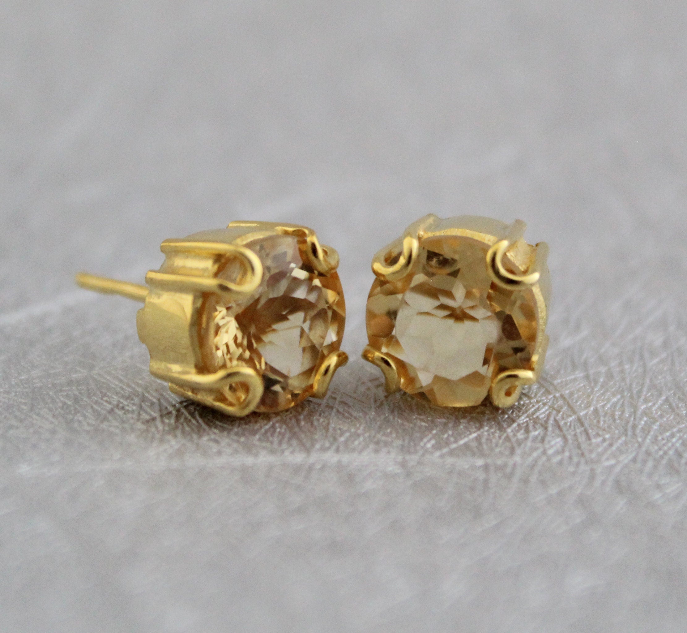 Handmade Citrine Stud Earrings, 18K Gold Sterling Silver Gemstone, Gemstone Stud Earrings , Birthstone Post Earrings