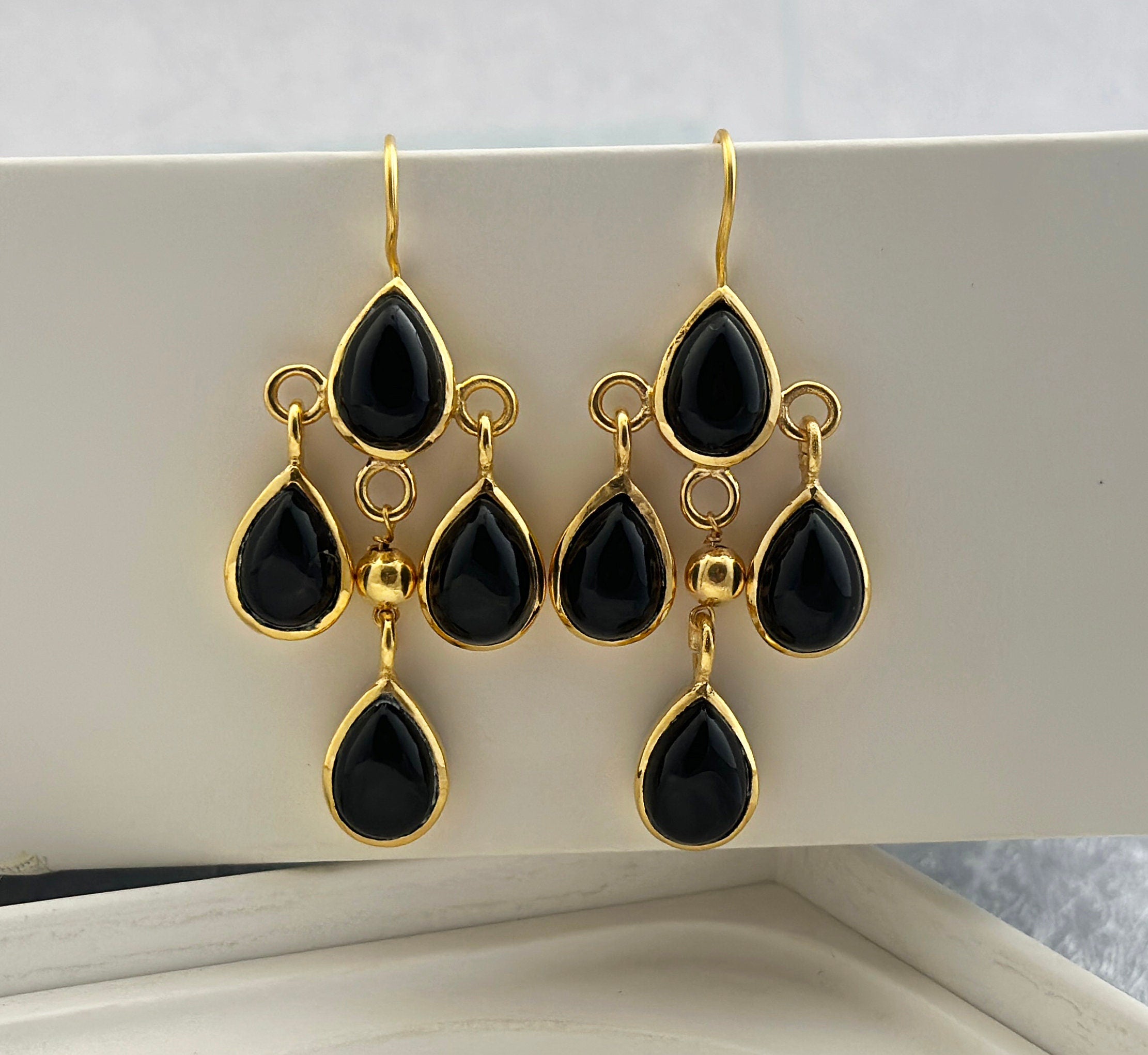 Black Onyx earrings, Long Dangle Earrings, Dainty Gold Earrings, Black Gemstone Earrings, Handmade Jewelry, Gift for Mom, Bridesmaid Gifts
