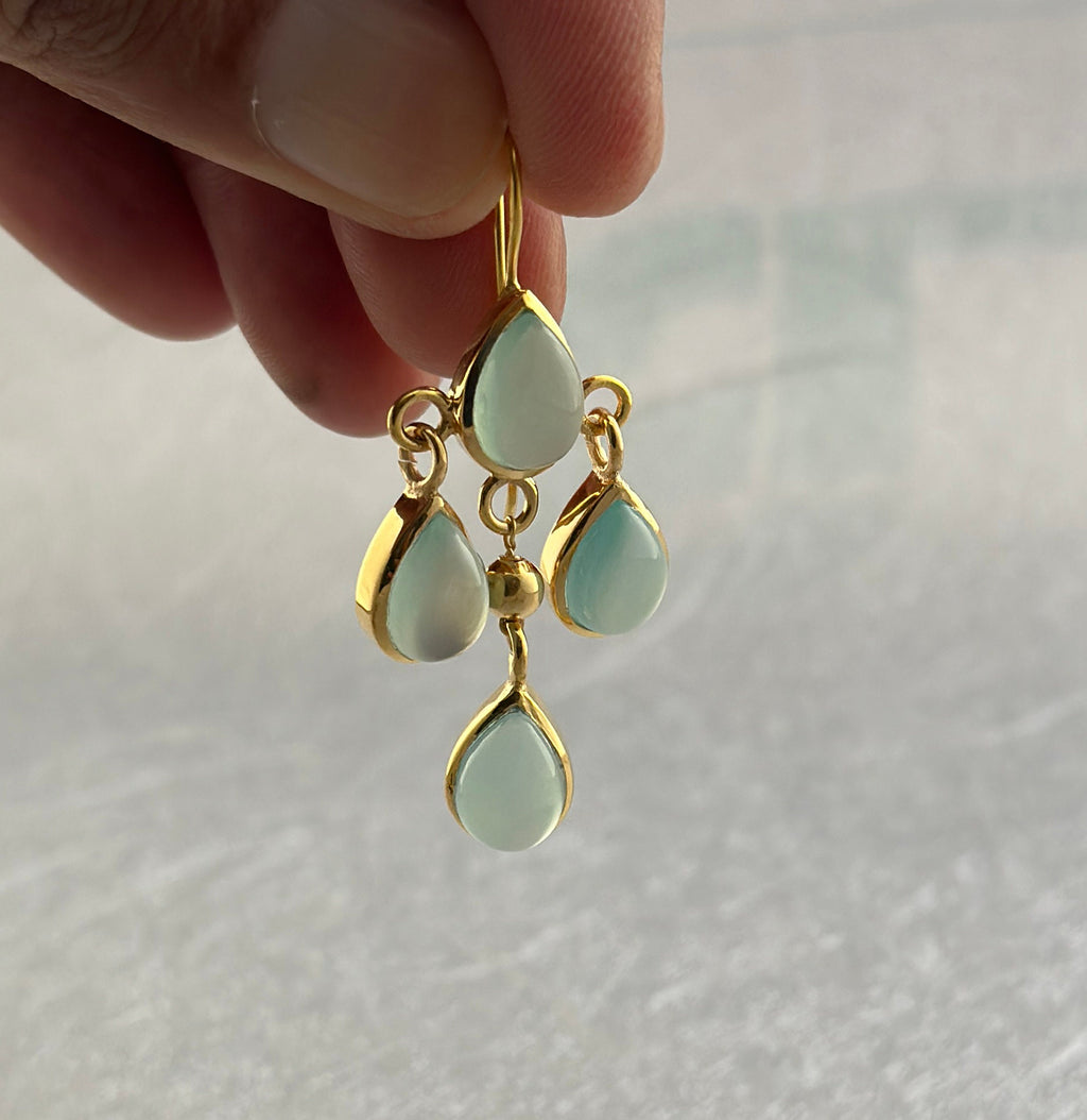 Chalcedony Earrings-Teardrop Earrings-Gemstone Earrings, 14k Gold Dangling Earrings-Sterling Silver Earrings-Chalcedony Earrings