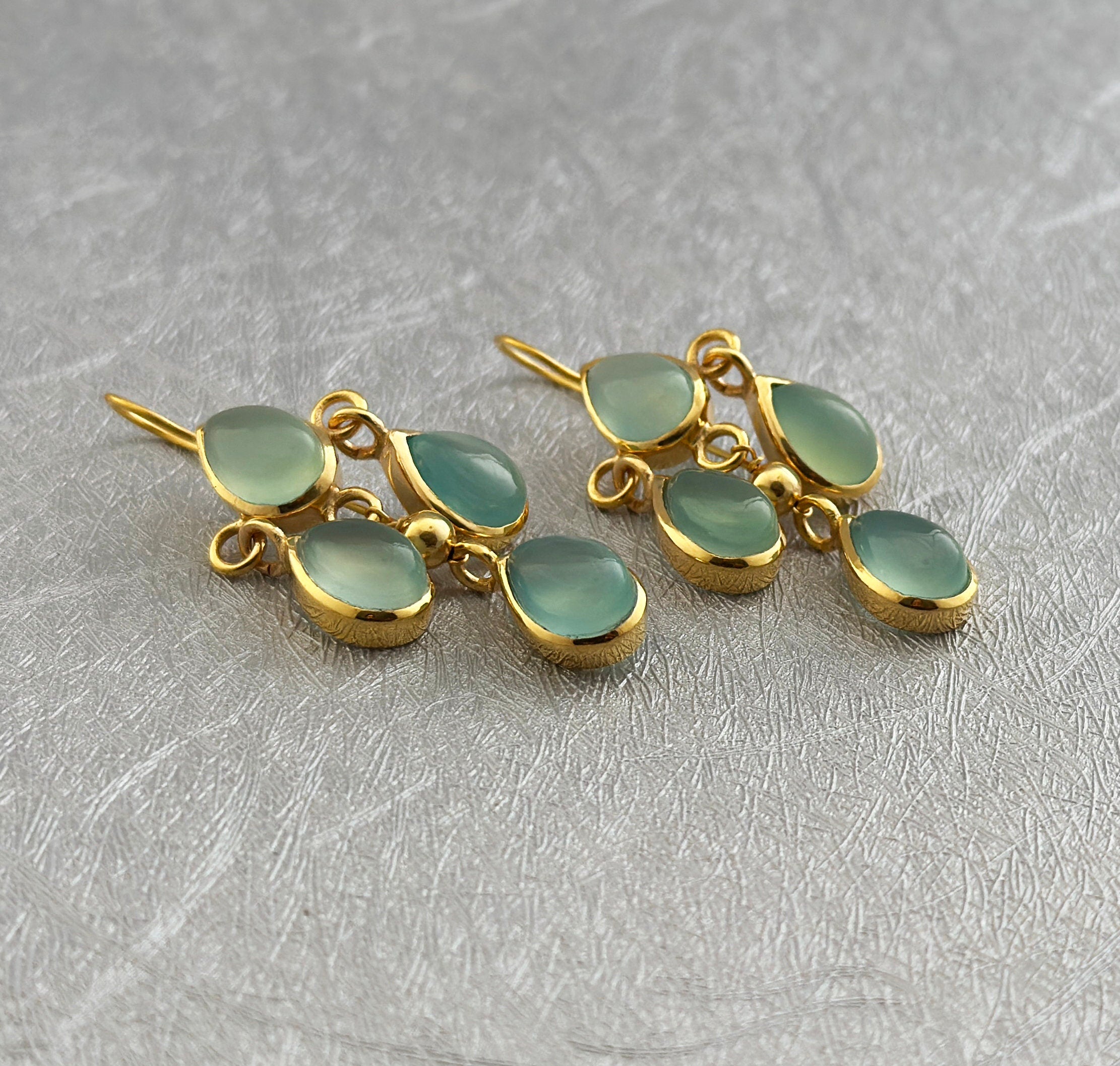 Chalcedony Earrings-Teardrop Earrings-Gemstone Earrings, 14k Gold Dangling Earrings-Sterling Silver Earrings-Chalcedony Earrings