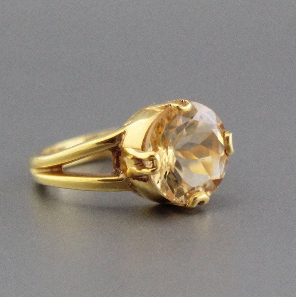 Natural Citrine Ring, Engagement Ring: 18k Gold Vermeil Bridal Ring, 925 Sterling Silver, Handmade Jewelry