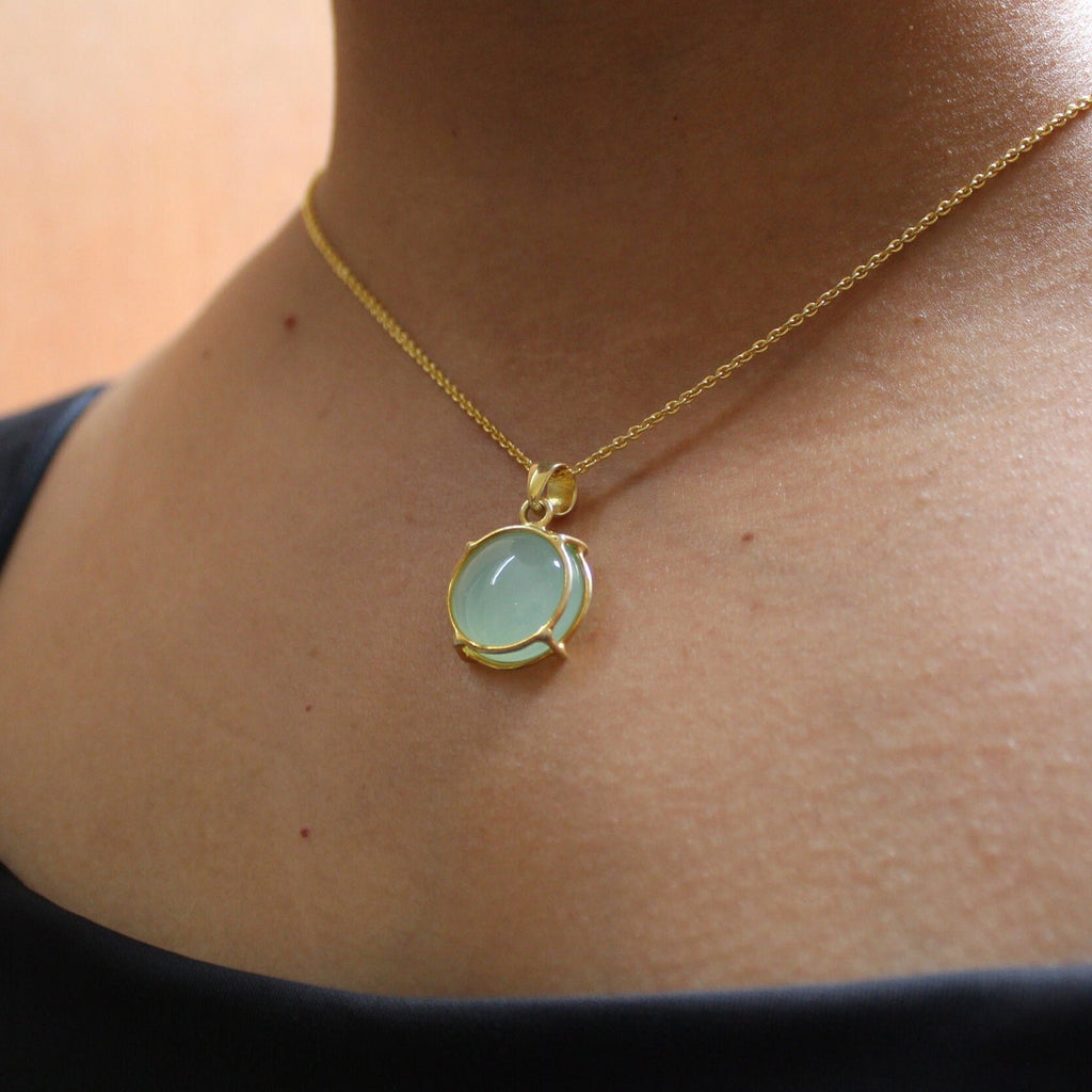 Aqua Chalcedony Necklace, Dainty Sterling Silver Gemstone Pendant, stone pendants, mothers day gift, Victorian Pendant Necklace