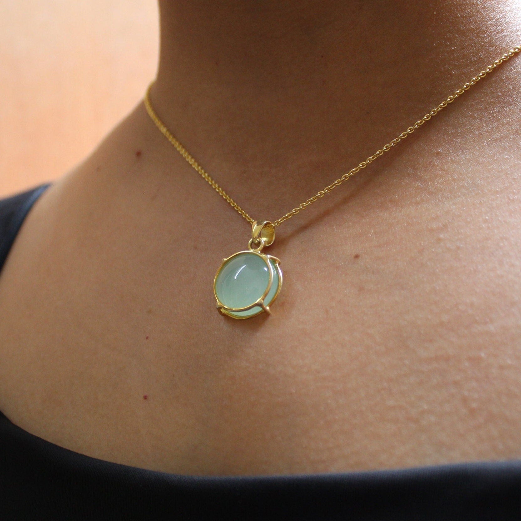 Aqua Chalcedony Necklace, Dainty Sterling Silver Gemstone Pendant, stone pendants, mothers day gift, Victorian Pendant Necklace