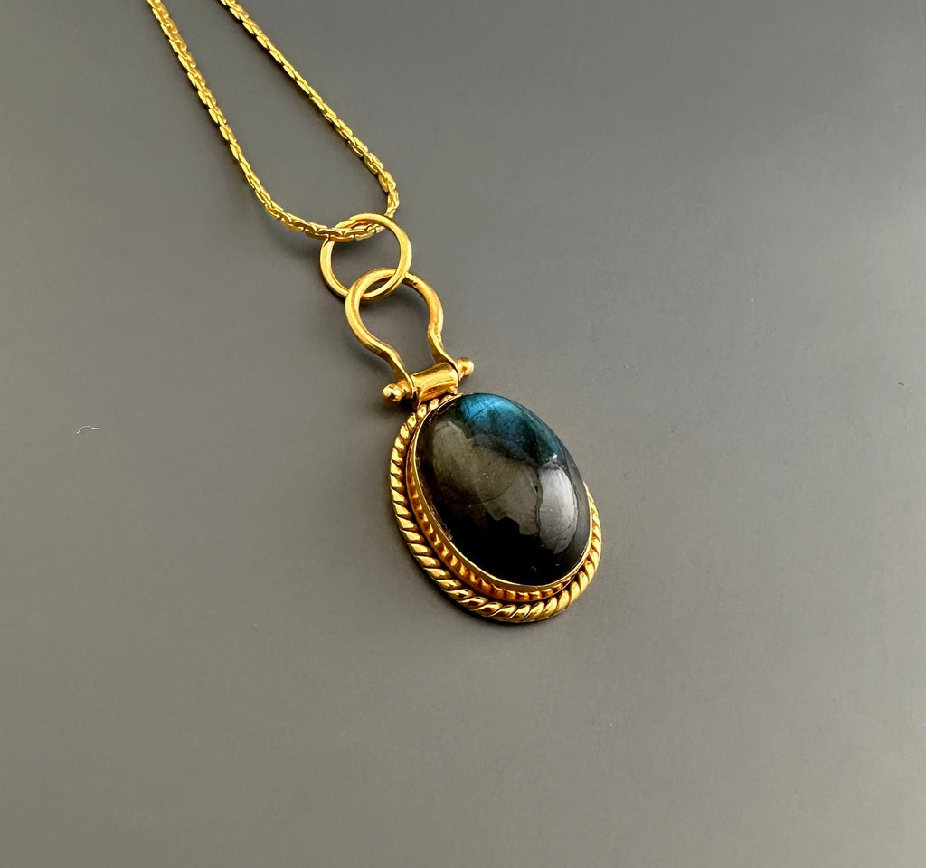 Labradorite Crystal Pendant, 18K Gold Micron plated, Birthday Gift, Gemstone Necklace, Aura Protection Jewelry