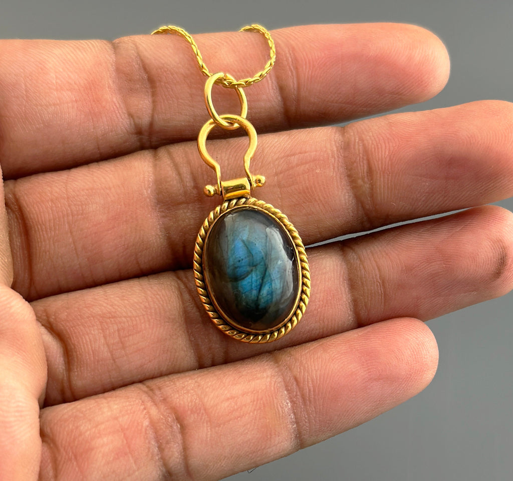 Labradorite Necklace, Sterling Silver Framed Gemstone Pendant, Birthday Gift, Gemstone Necklace, Christmas Gift
