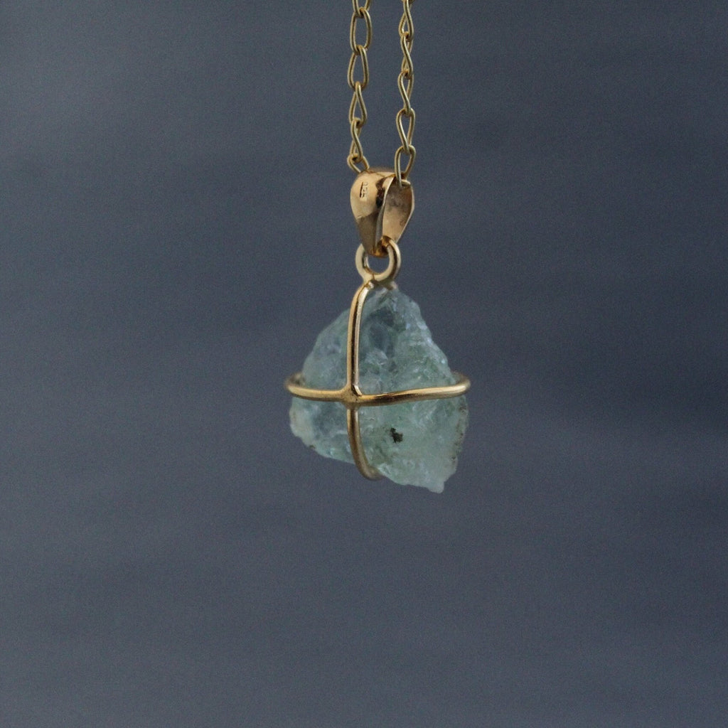 Raw Aquamarine Necklace: Dainty 925 Sterling Silver Pendant