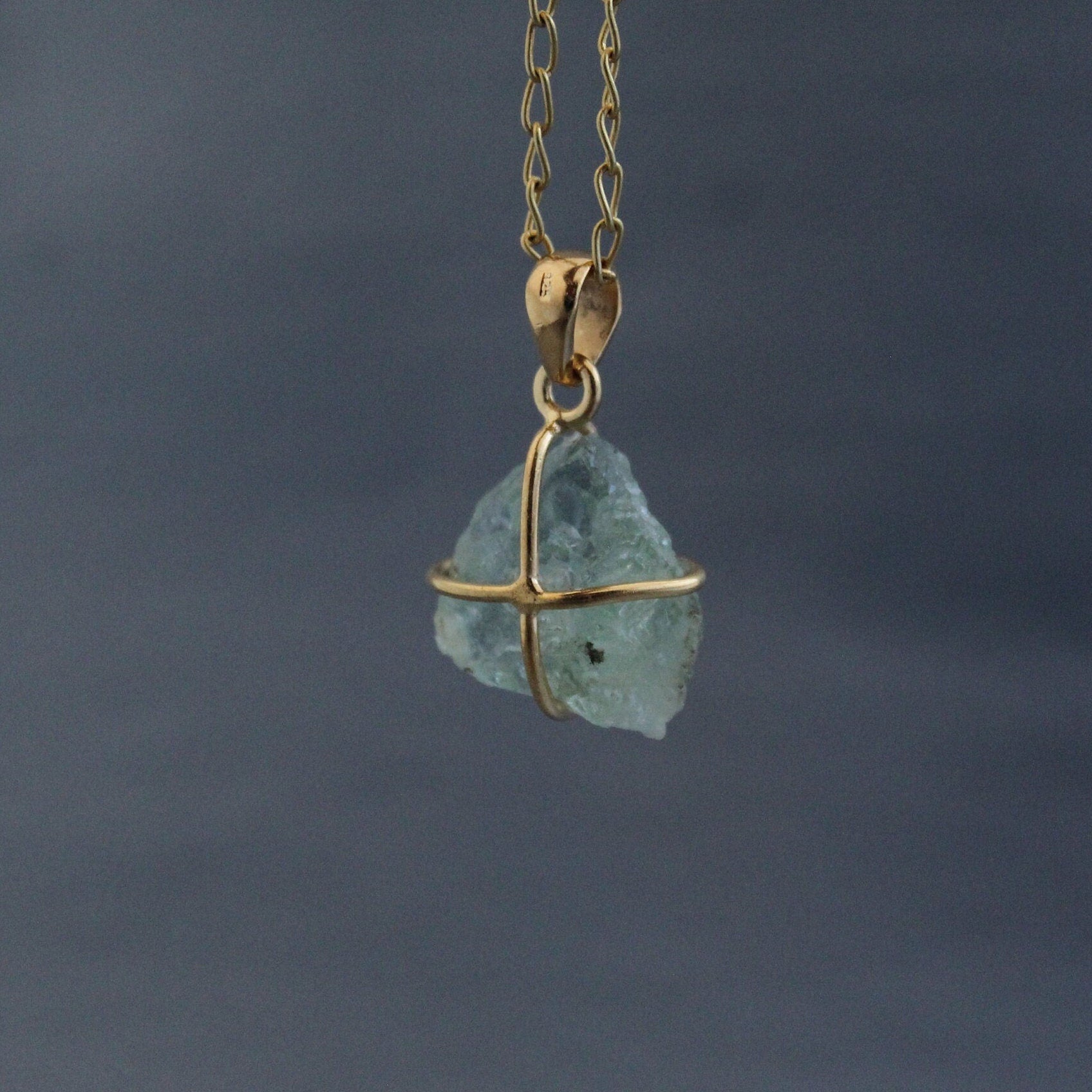 Raw Aquamarine Necklace: Dainty 925 Sterling Silver Pendant