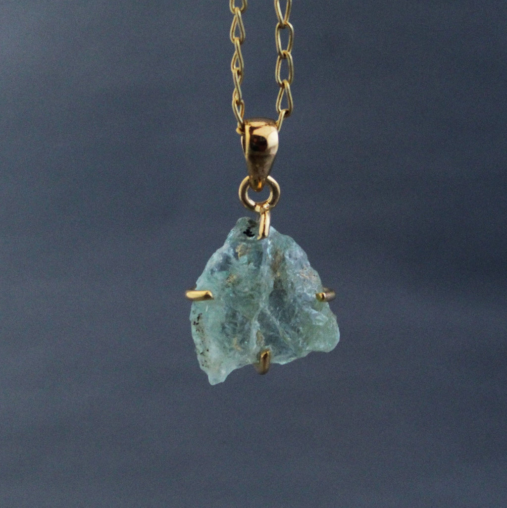 Raw Aquamarine Necklace: Dainty 925 Sterling Silver Pendant