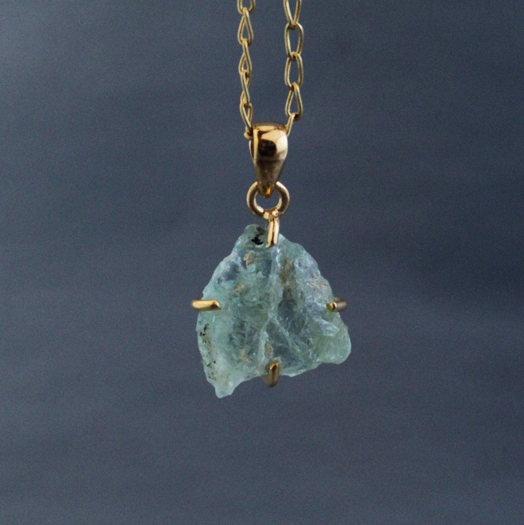 Raw Aquamarine Necklace: Dainty 925 Sterling Silver Pendant