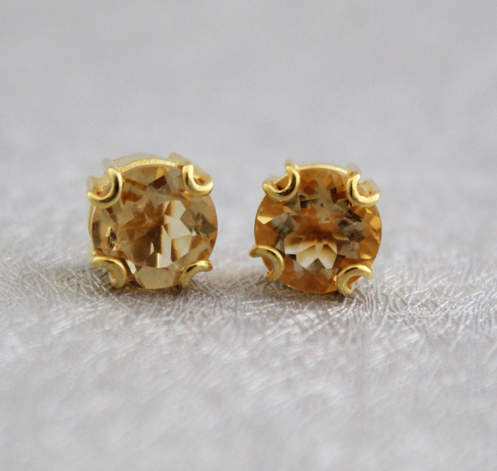 Handmade Citrine Stud Earrings, 18K Gold Sterling Silver Gemstone, Gemstone Stud Earrings , Birthstone Post Earrings