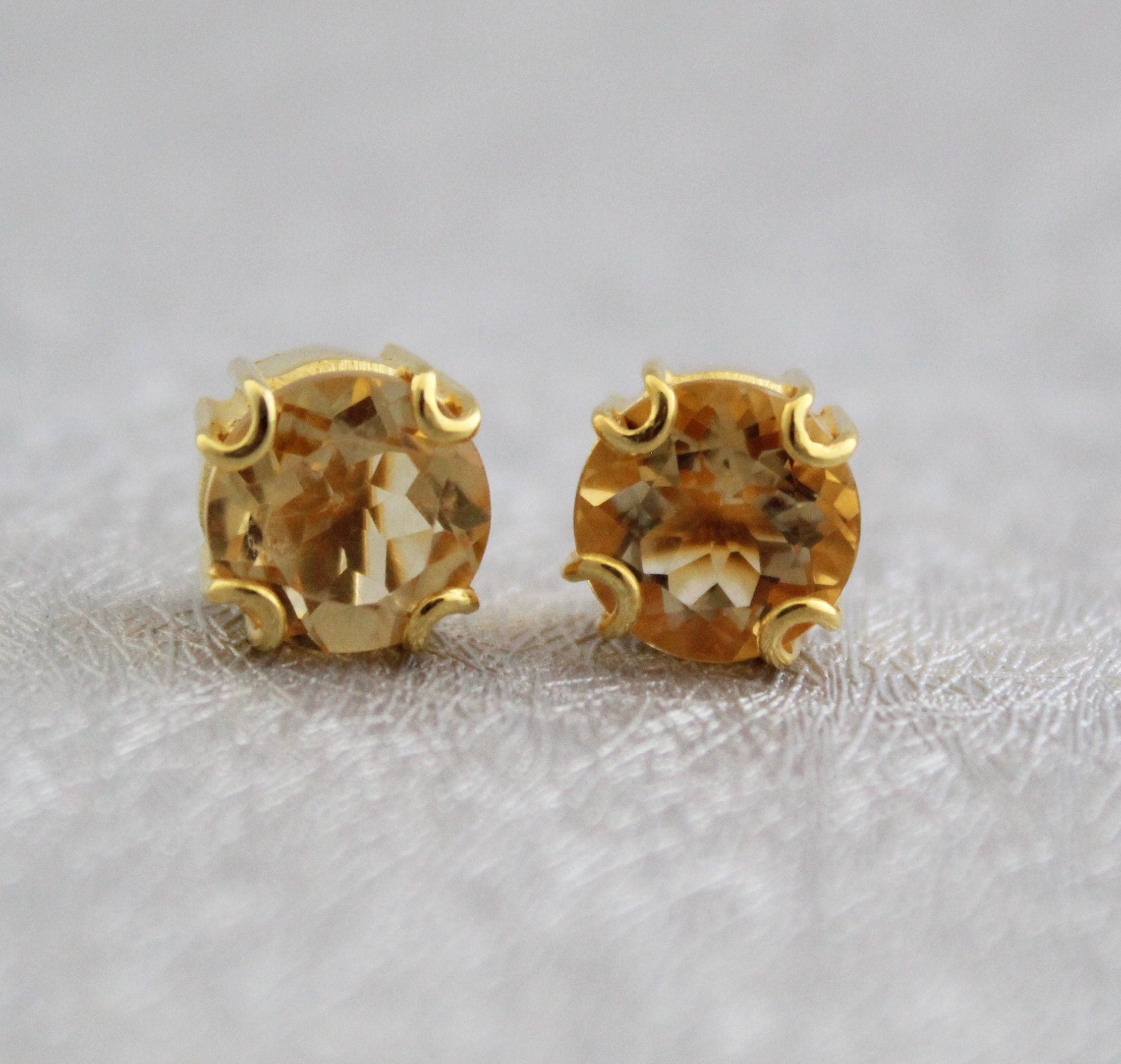 Handmade Citrine Stud Earrings, 18K Gold Sterling Silver Gemstone, Gemstone Stud Earrings , Birthstone Post Earrings