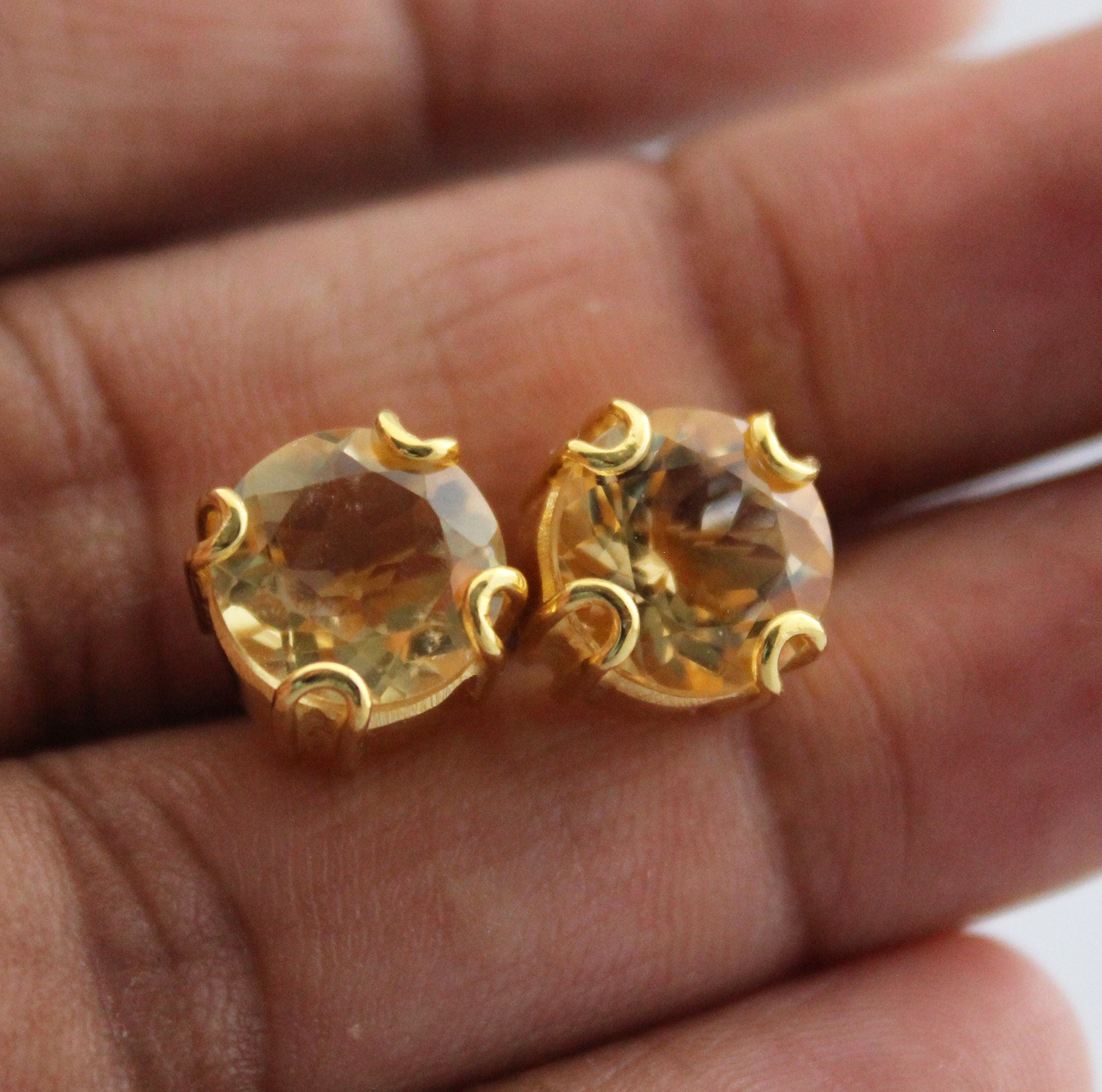 Handmade Citrine Stud Earrings, 18K Gold Sterling Silver Gemstone, Gemstone Stud Earrings , Birthstone Post Earrings