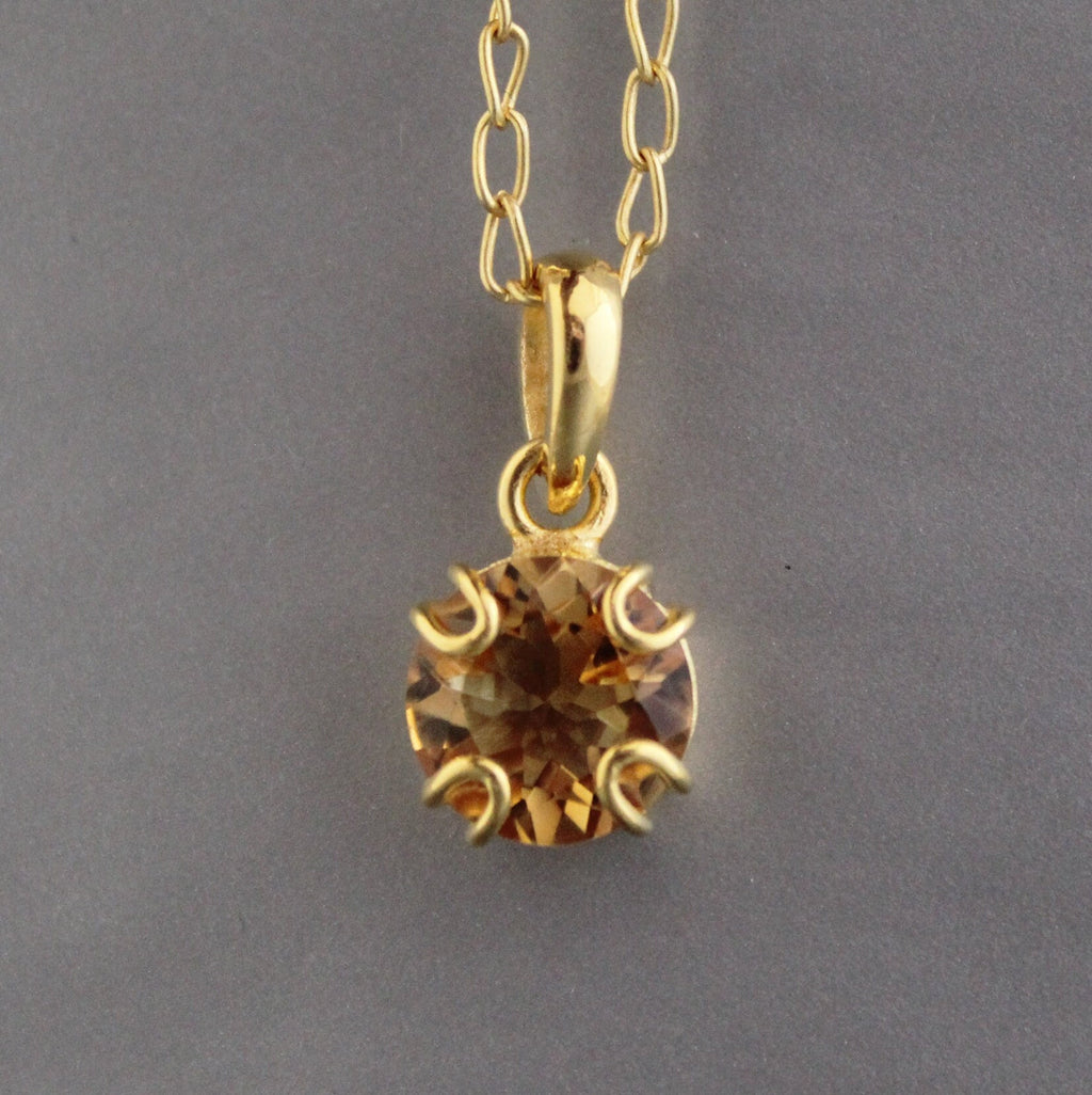 Citrine Necklace, Round November Birthstone, Dainty citrine necklace, Elegante citrine pendant, Gold citrine jewelry, Mother gift