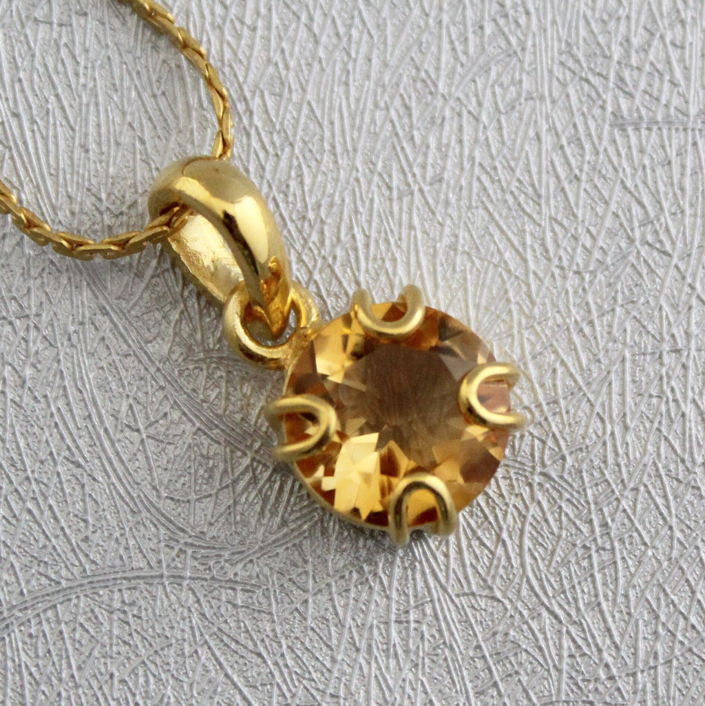Citrine Necklace, Round November Birthstone, Dainty citrine necklace, Elegante citrine pendant, Gold citrine jewelry, Mother gift