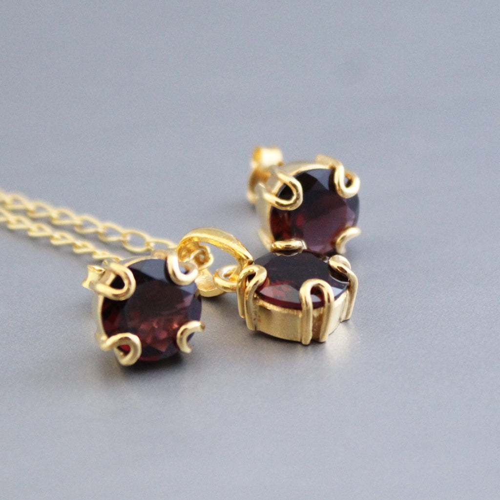 Garnet Necklace Earrings Set, Handmade 925 Sterling Silver, Wedding Jewelry Set, Sterling Silver Dainty Garnet Necklace, Minimalist Jewelry