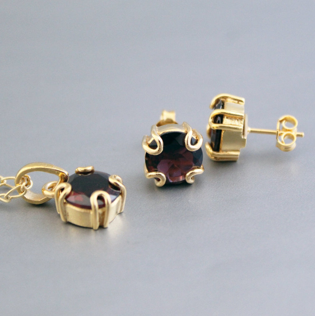 Garnet Necklace Earrings Set, Handmade 925 Sterling Silver, Wedding Jewelry Set, Sterling Silver Dainty Garnet Necklace, Minimalist Jewelry