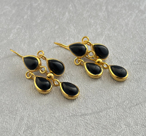Black Onyx earrings, Long Dangle Earrings, Dainty Gold Earrings, Black Gemstone Earrings, Handmade Jewelry, Gift for Mom, Bridesmaid Gifts