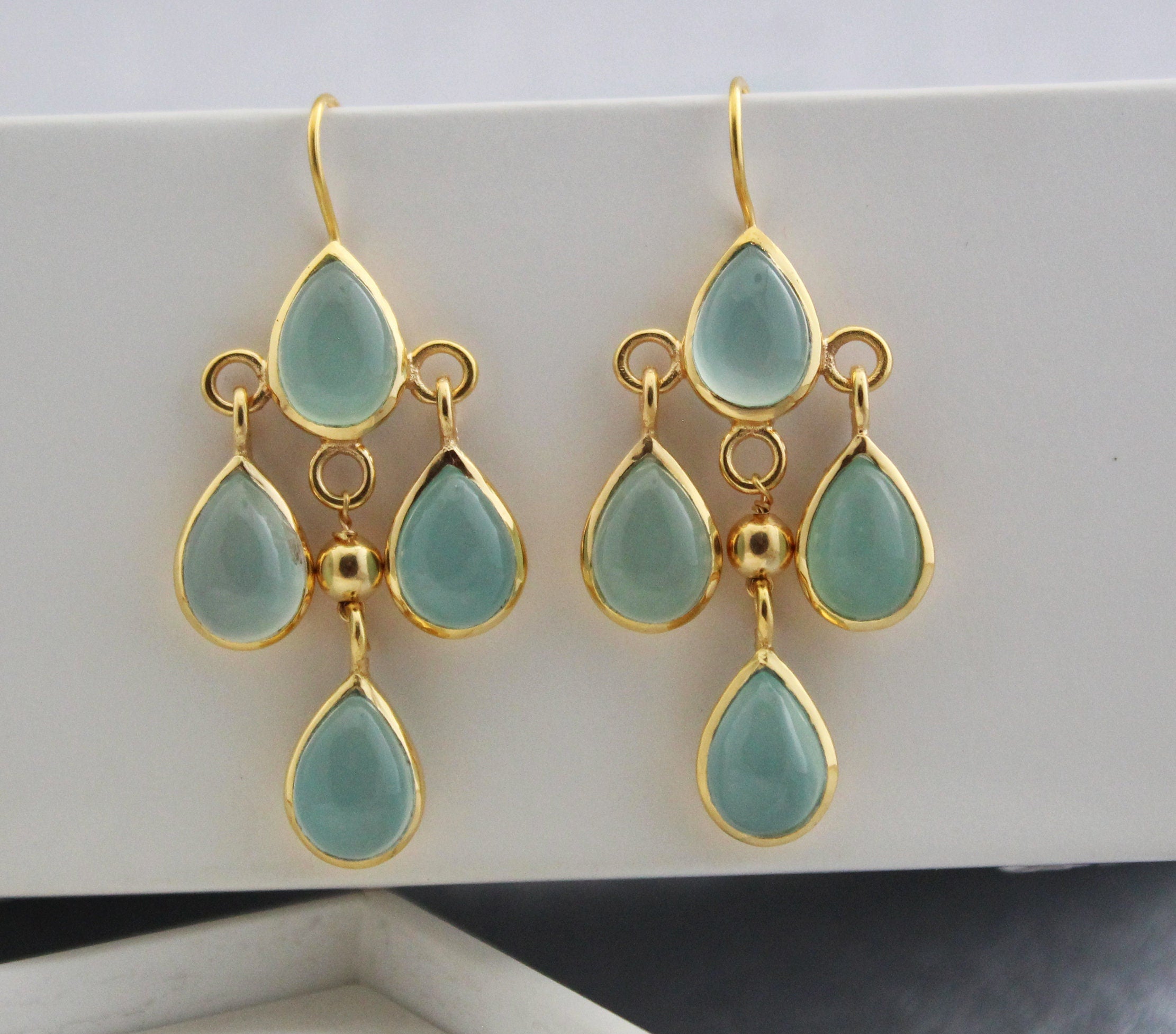 Chalcedony Earrings-Teardrop Earrings-Gemstone Earrings, 14k Gold Dangling Earrings-Sterling Silver Earrings-Chalcedony Earrings