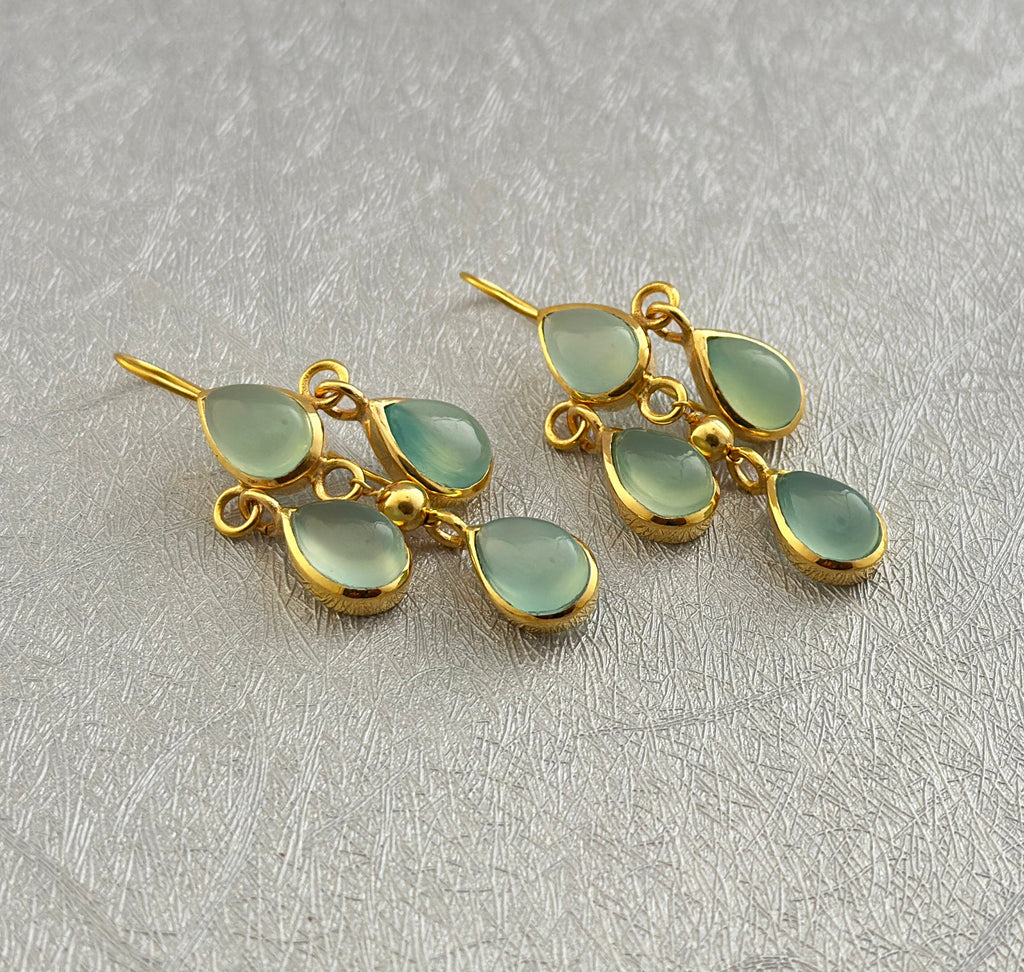 Chalcedony Earrings-Teardrop Earrings-Gemstone Earrings, 14k Gold Dangling Earrings-Sterling Silver Earrings-Chalcedony Earrings