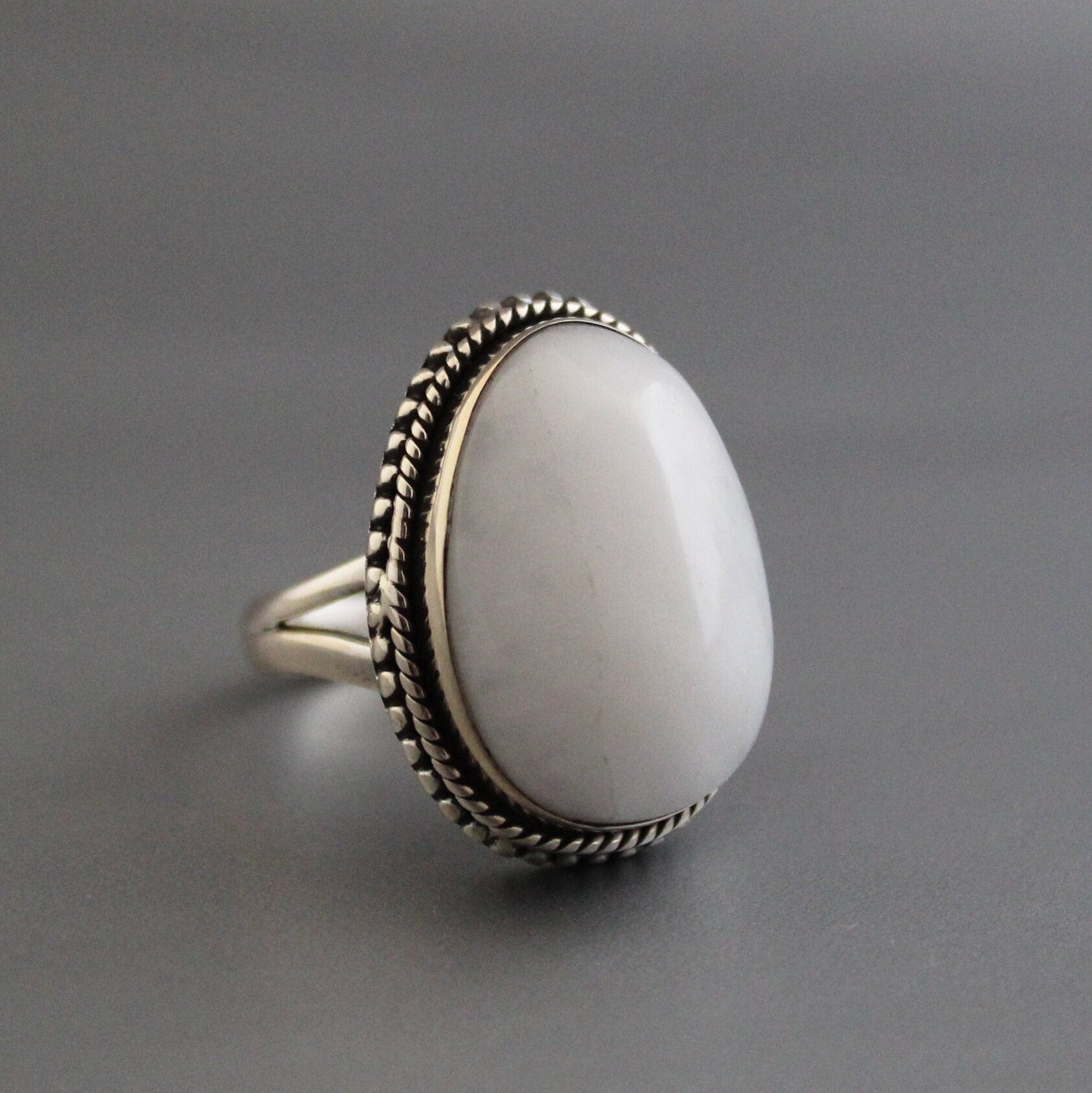 Handmade Sterling Silver White Agate Ring, Boho Gemstone Ring, Personalized Birthstone Jewelry, Birthday & Anniversary Gift for Her