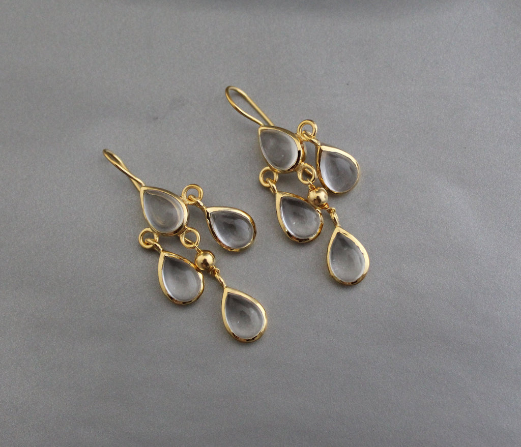 18K Gold Clear Quartz Earrings, Long Dangle, April Birthstone, Clear Rock Crystal Drop Earrings in Gold or Silver, Delicate Gift for her