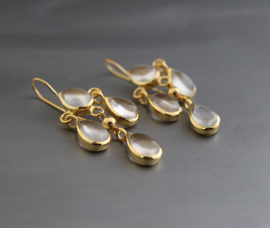 18K Gold Clear Quartz Earrings, Long Dangle, April Birthstone, Clear Rock Crystal Drop Earrings in Gold or Silver, Delicate Gift for her
