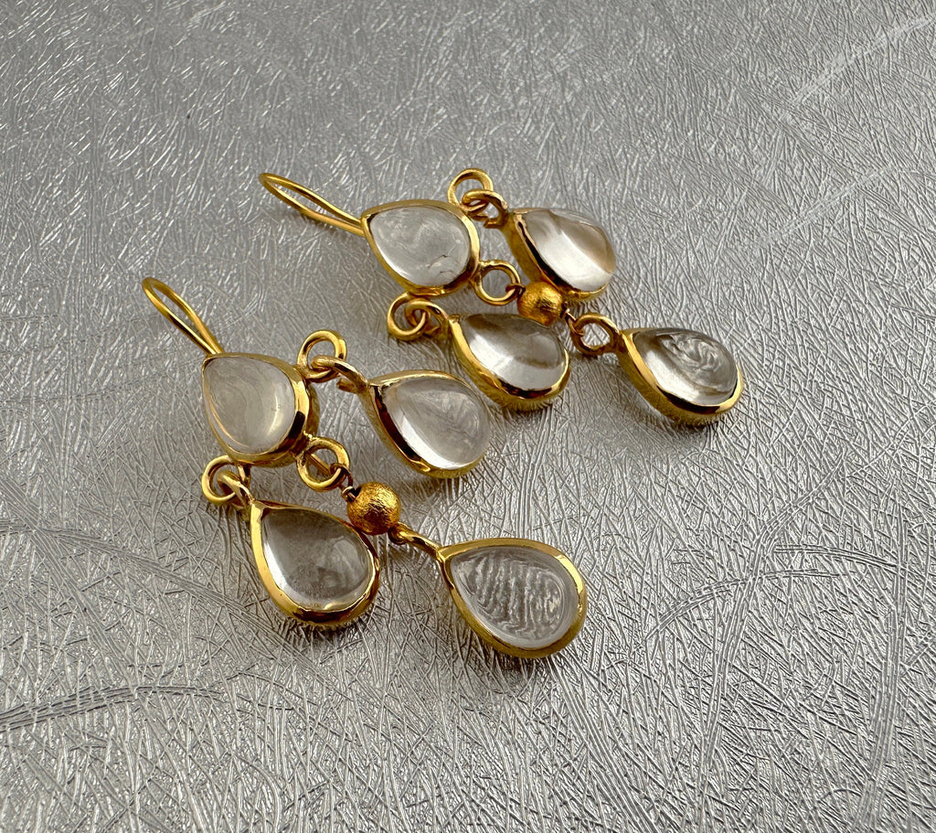18K Gold Clear Quartz Earrings, Long Dangle, April Birthstone, Clear Rock Crystal Drop Earrings in Gold or Silver, Delicate Gift for her