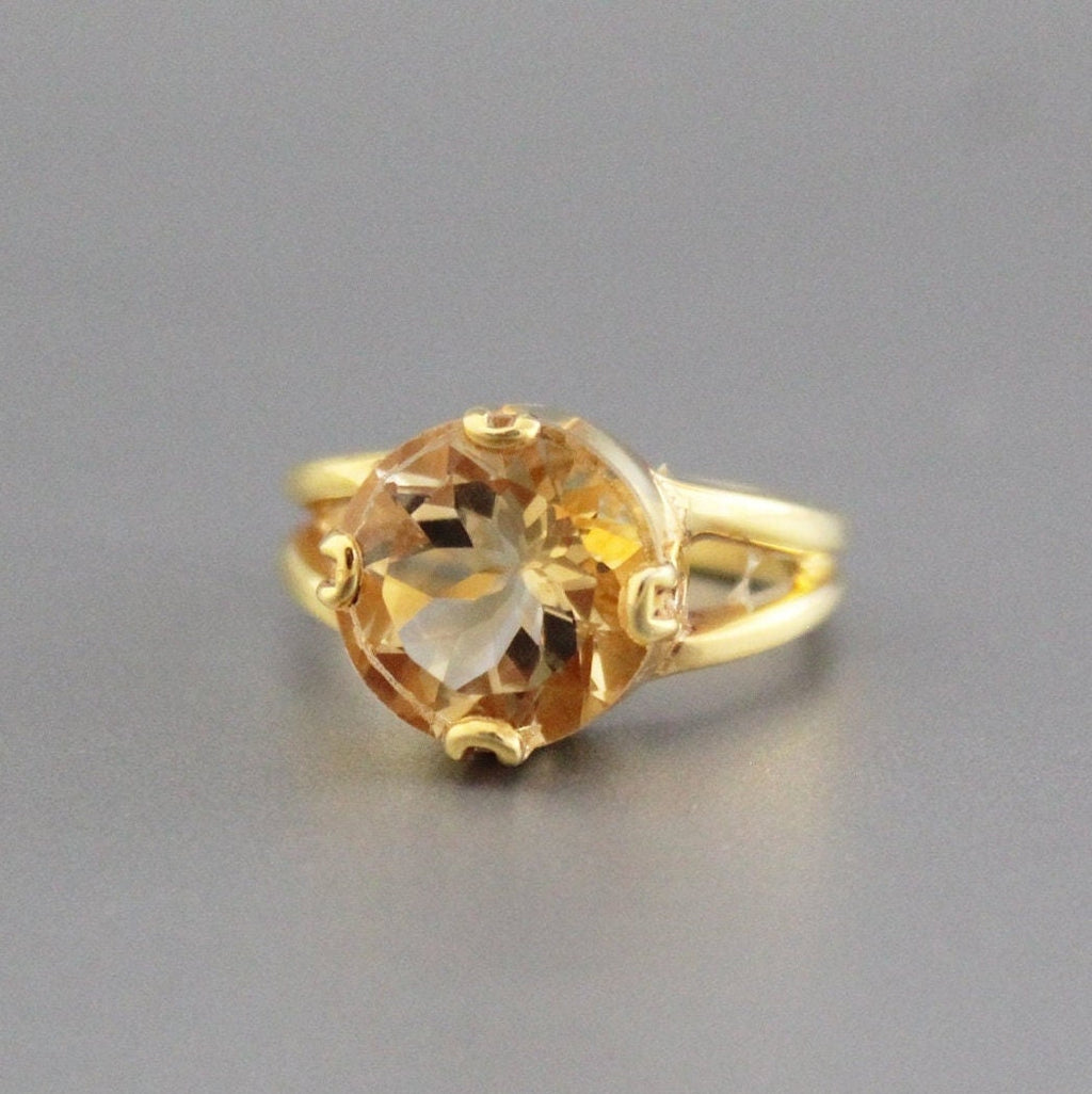 Natural Citrine Ring, Engagement Ring: 18k Gold Vermeil Bridal Ring, 925 Sterling Silver, Handmade Jewelry