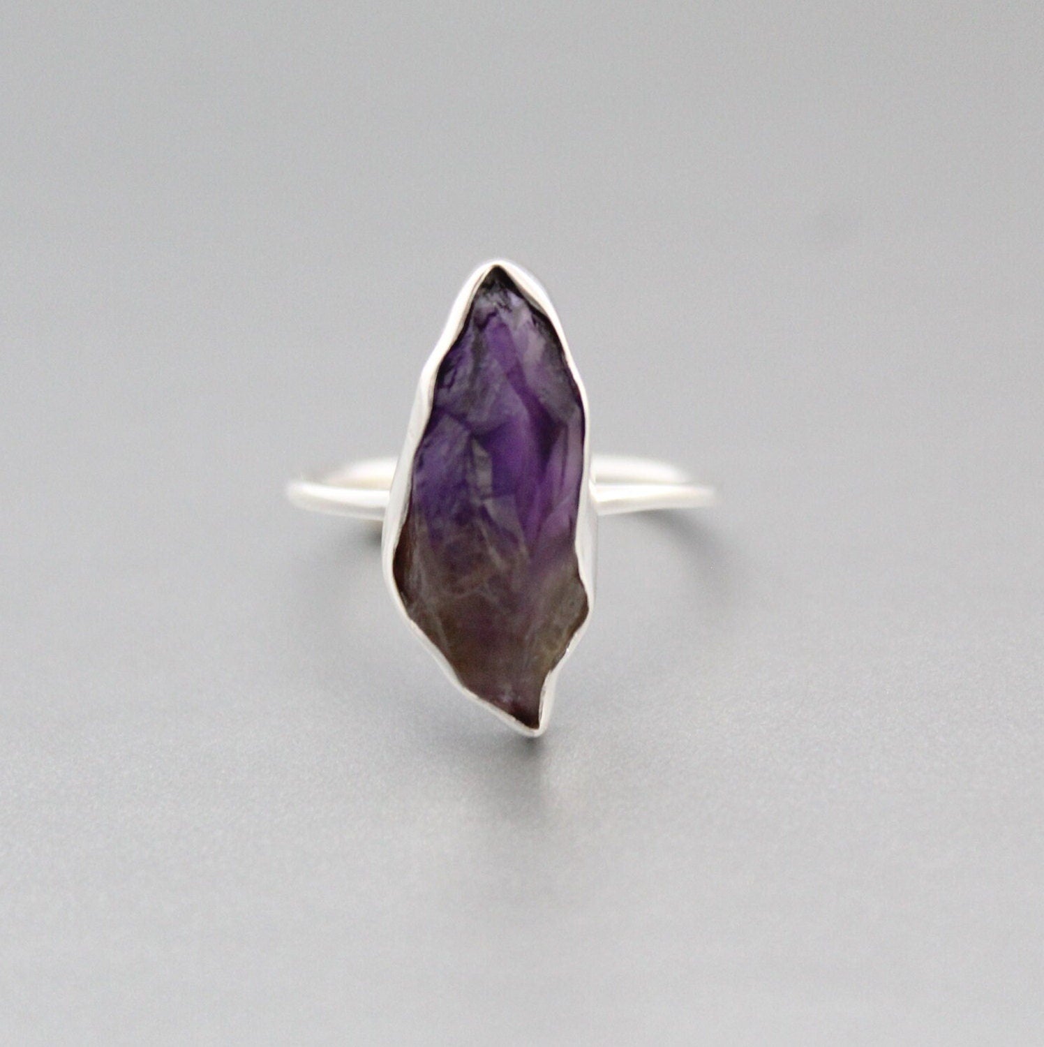 Raw Amethyst Ring, Sterling Silver 925 Ring, Raw Purple crystal, Minimalist Promise, Handmade Dainty Gemstone