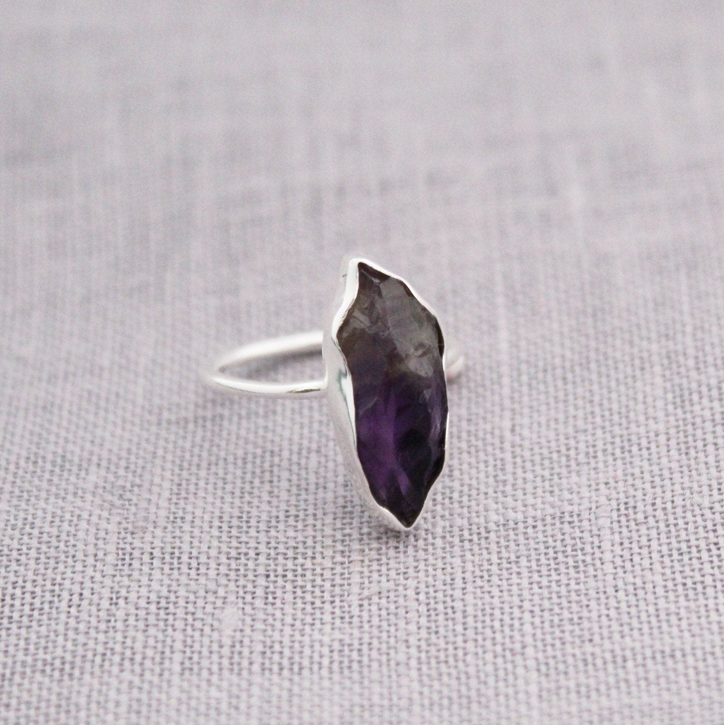 Raw Amethyst Ring, Sterling Silver 925 Ring, Raw Purple crystal, Minimalist Promise, Handmade Dainty Gemstone