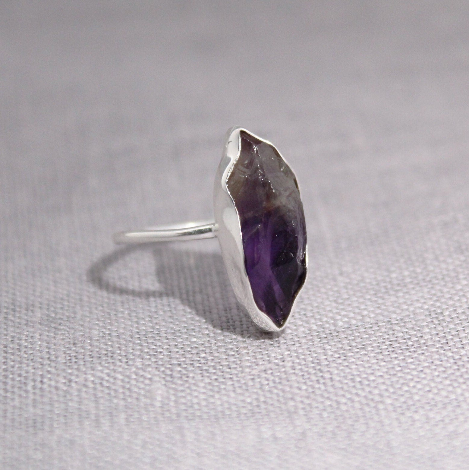 Raw Amethyst Ring, Sterling Silver 925 Ring, Raw Purple crystal, Minimalist Promise, Handmade Dainty Gemstone