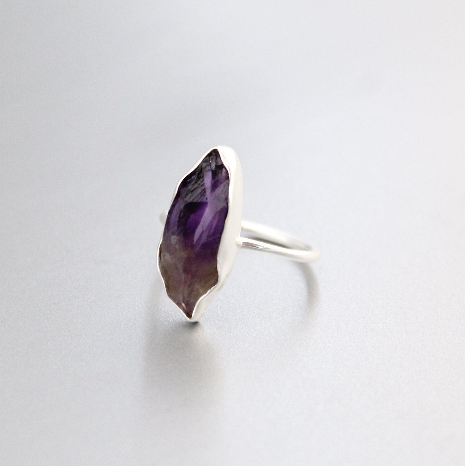 Raw Amethyst Ring, Sterling Silver 925 Ring, Raw Purple crystal, Minimalist Promise, Handmade Dainty Gemstone