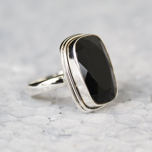 Black Onyx Sterling Silver Ring: Large Rectangle Birthstone Jewelry