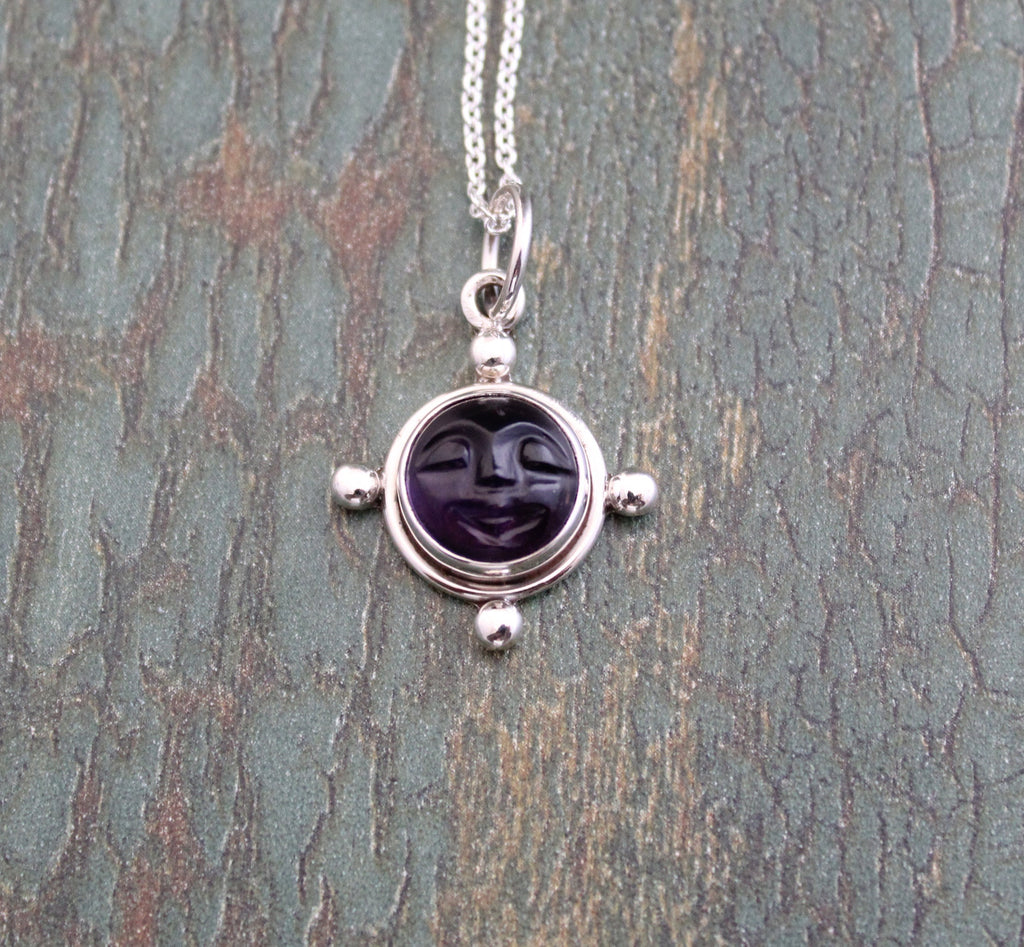 Sterling Silver Amethyst Moon Necklace, Amethyst Crystal Necklace, February Birthstone, Dainty Necklace,Handmade Gemstone Pendant