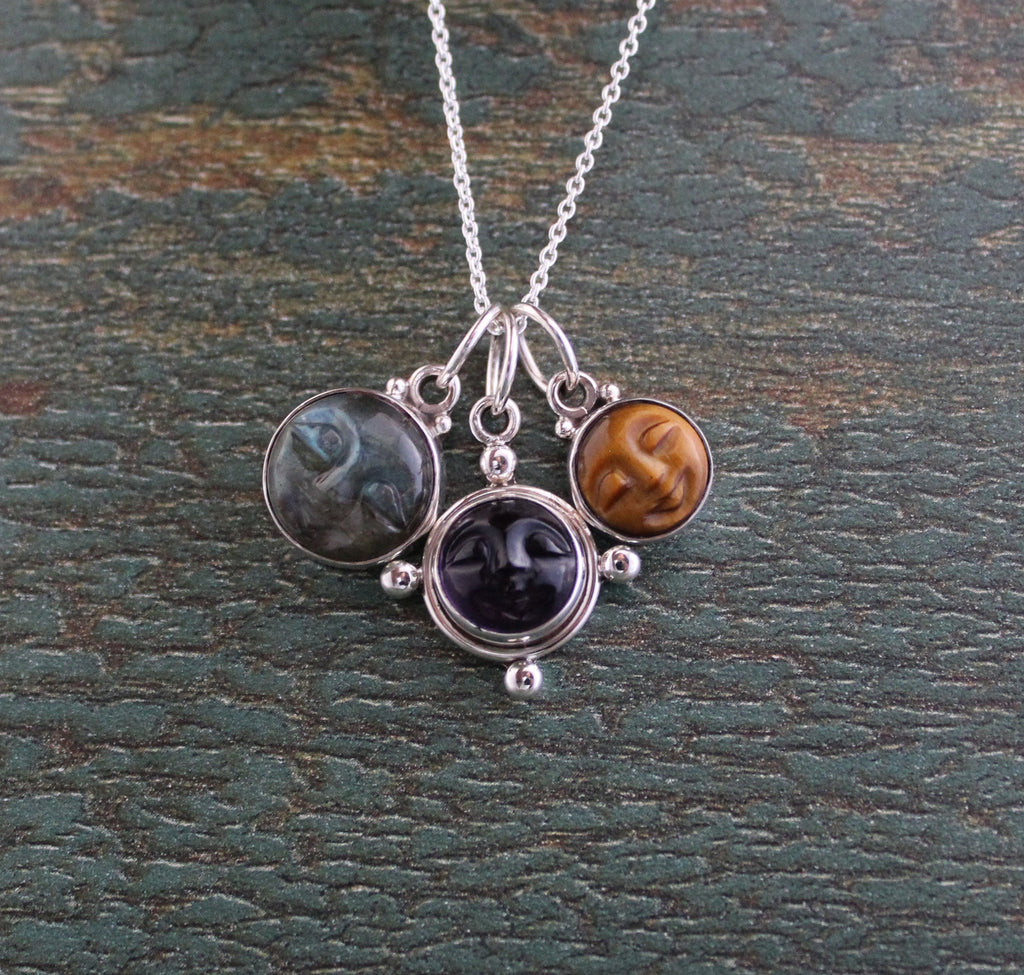 Sterling Silver Gemstone Necklace, Labradorite, Amethyst, Tigers Eye, Multicolor necklaces, layering necklace