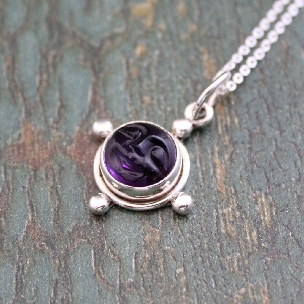 Sterling Silver Amethyst Moon Necklace, Amethyst Crystal Necklace, February Birthstone, Dainty Necklace,Handmade Gemstone Pendant