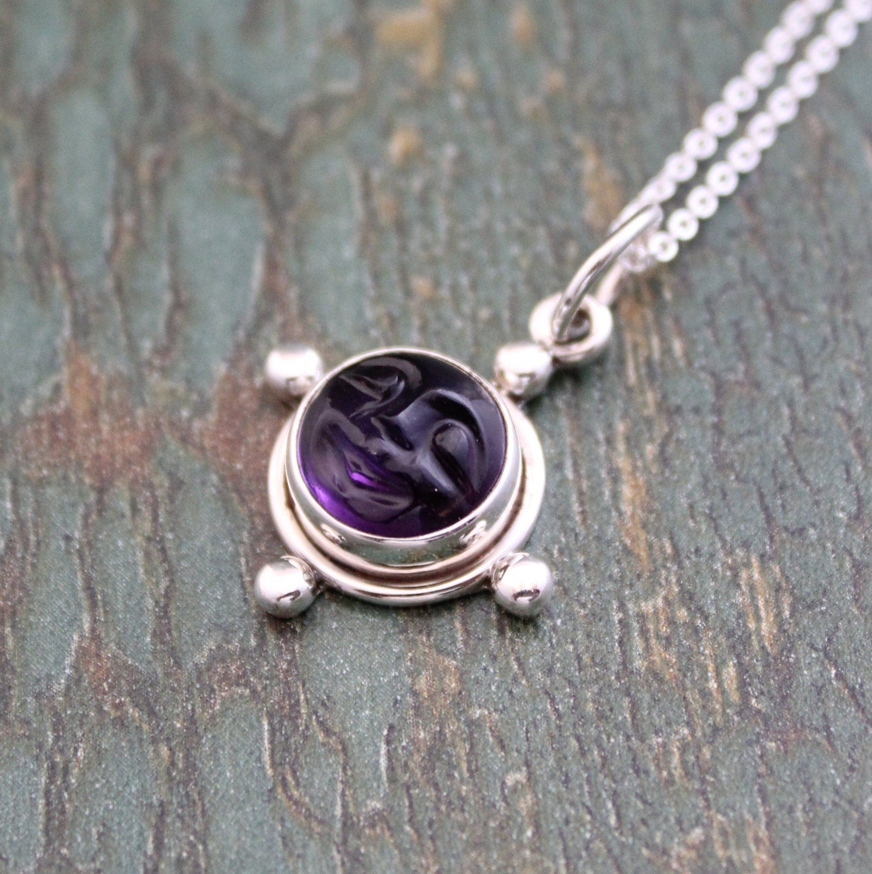 Sterling Silver Amethyst Moon Necklace, Amethyst Crystal Necklace, February Birthstone, Dainty Necklace,Handmade Gemstone Pendant