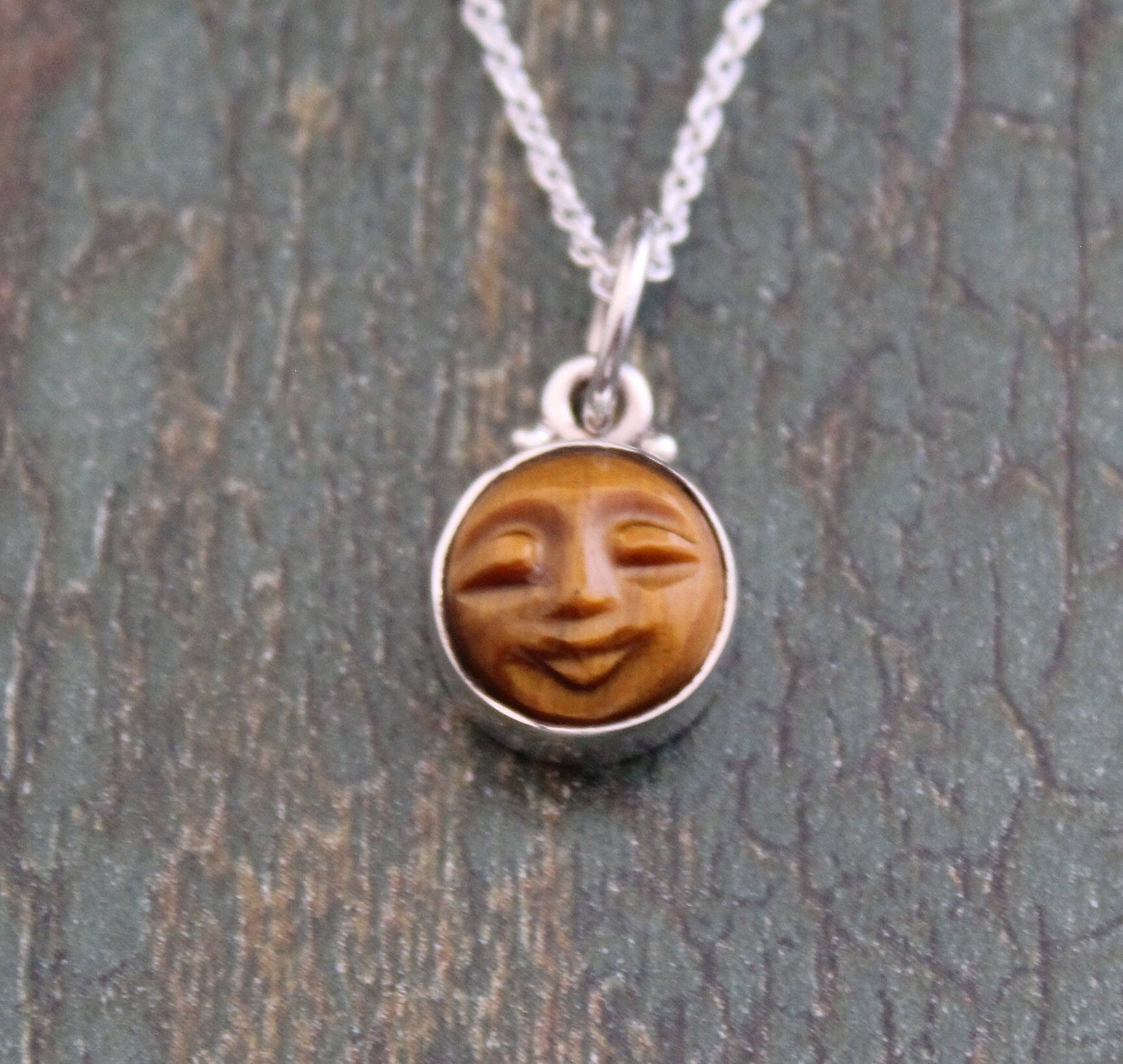 Sterling Silver Tigers Eye Necklace, Round Crystal Moon Pendant, Birthstone Necklace, Sterling Silver Pendant, Gift for mom