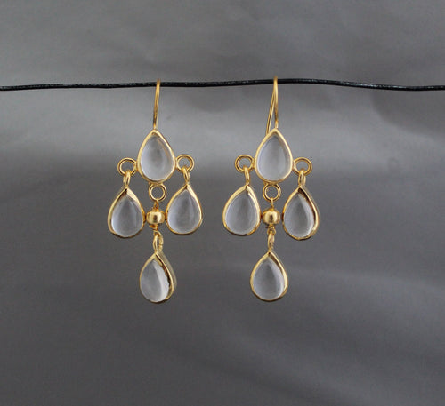 18K Gold Clear Quartz Earrings, Long Dangle, April Birthstone, Clear Rock Crystal Drop Earrings in Gold or Silver, Delicate Gift for her