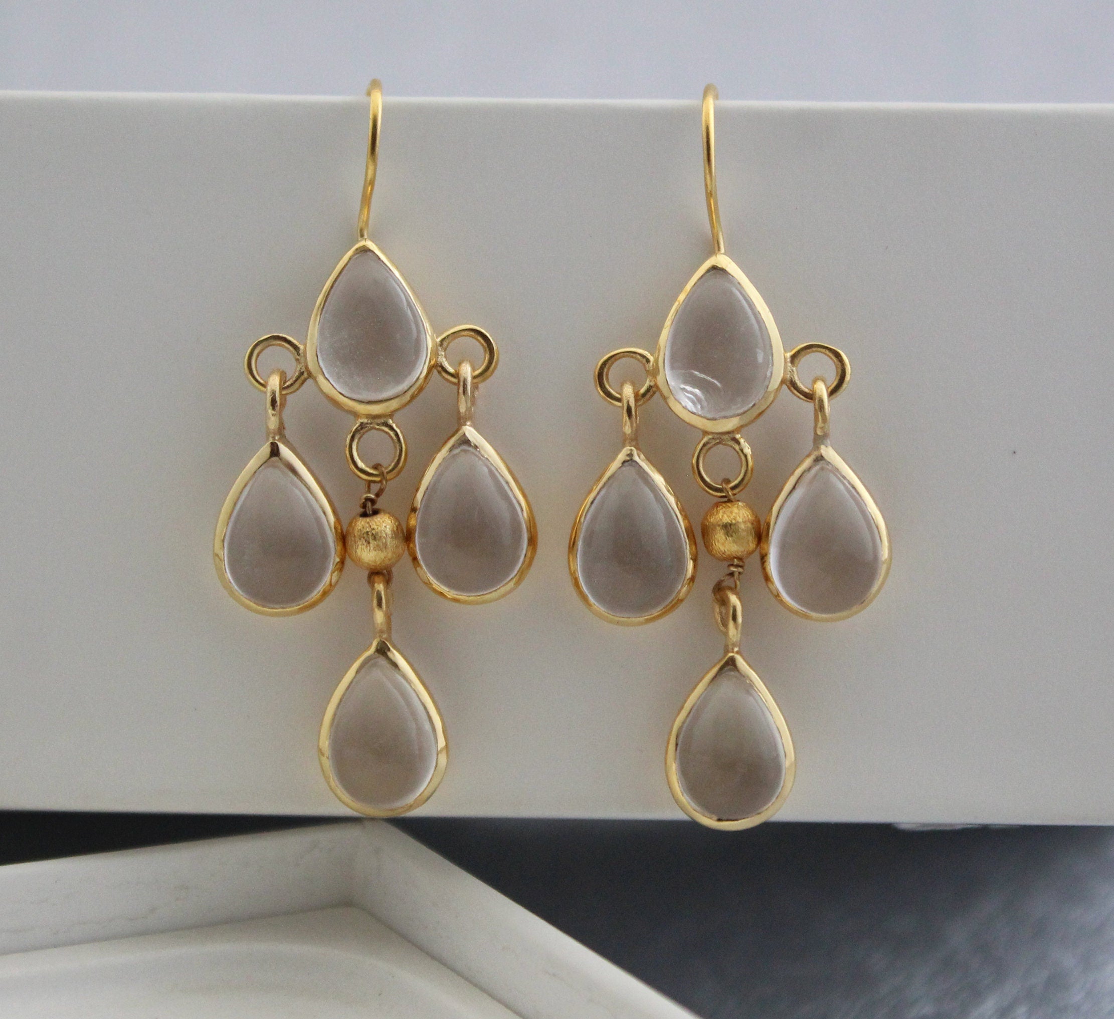 18K Gold Clear Quartz Earrings, Long Dangle, April Birthstone, Clear Rock Crystal Drop Earrings in Gold or Silver, Delicate Gift for her
